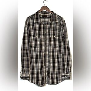 🖤 Michael Kors Men’s 2XT Black Gray Plaid Shirt • Button-Up Cotton Classic